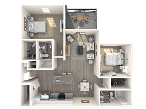 Floor plan for 2 beds, 2 baths, 1140 sqft